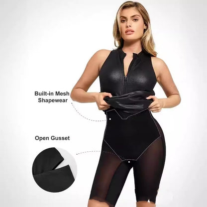 Das Shapewear-Kleid aus Leder mit Stehkragen in Midilänge