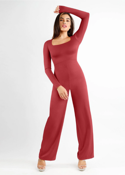 The Shapewear Jumpsuit Square Neck Wide-Leg Long Sleeve