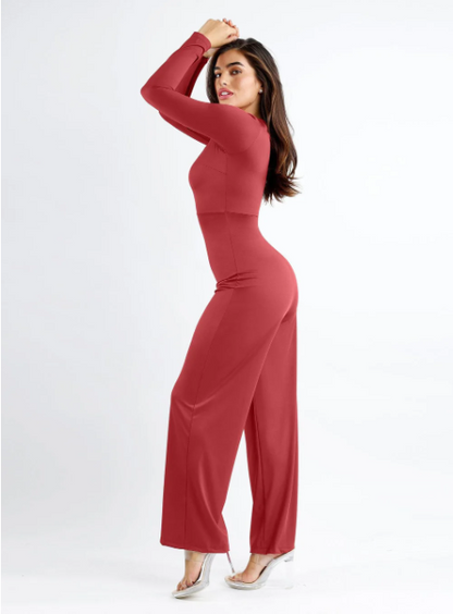 The Shapewear Jumpsuit Square Neck Wide-Leg Long Sleeve