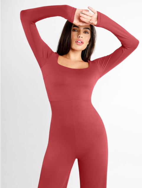 The Shapewear Jumpsuit Square Neck Wide-Leg Long Sleeve