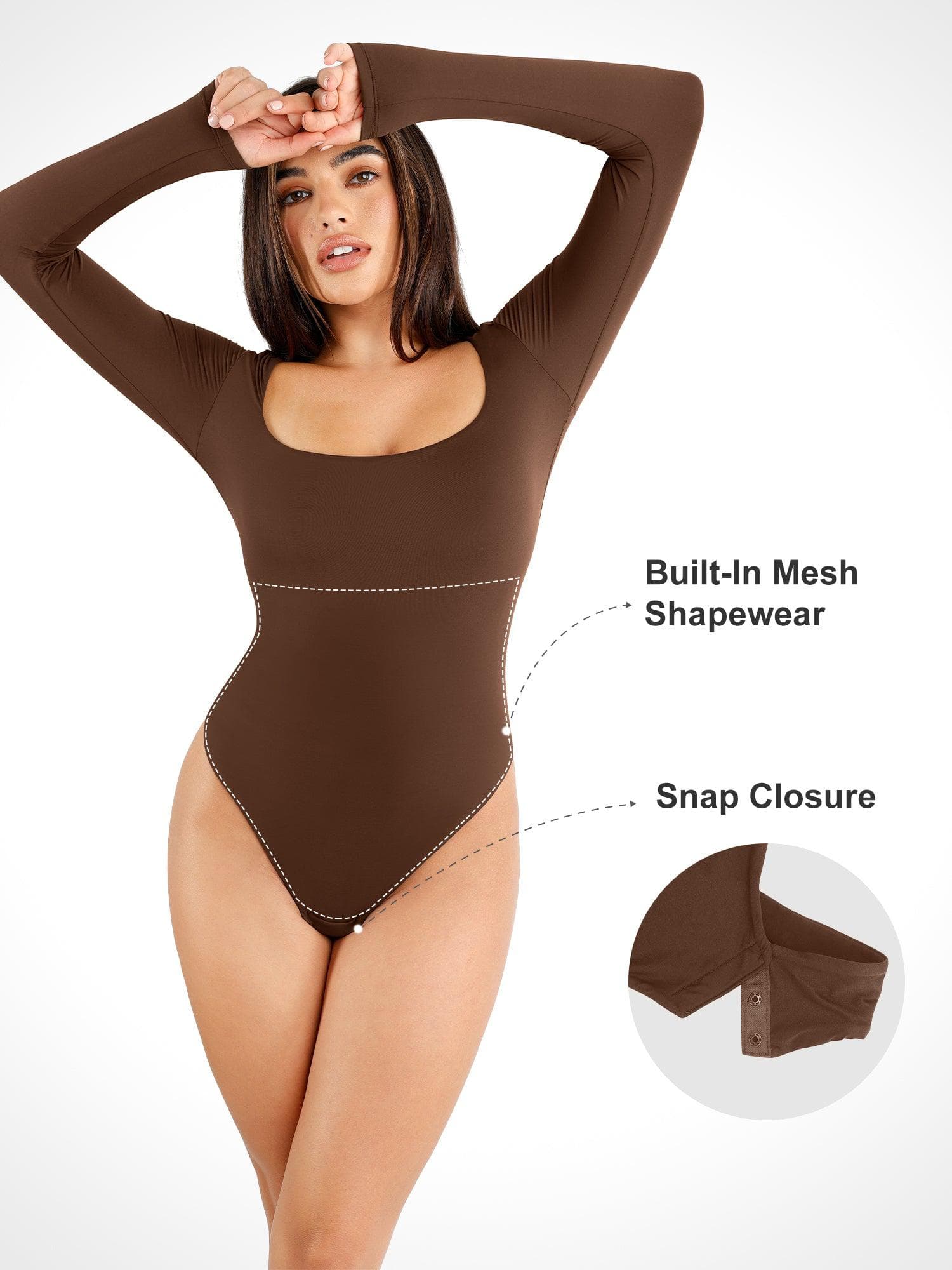 The Shapewear Bodysuit CloudSense Seamless Square-Neck Long-Sleeve