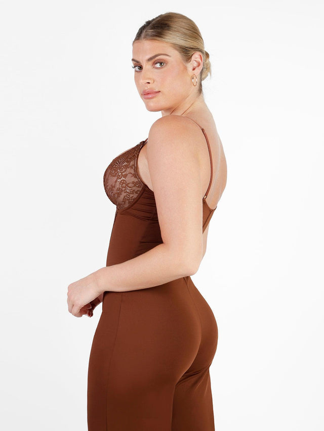 The Shapewear Jumpsuit Lace Deep V-Neck Wide-Leg Slip