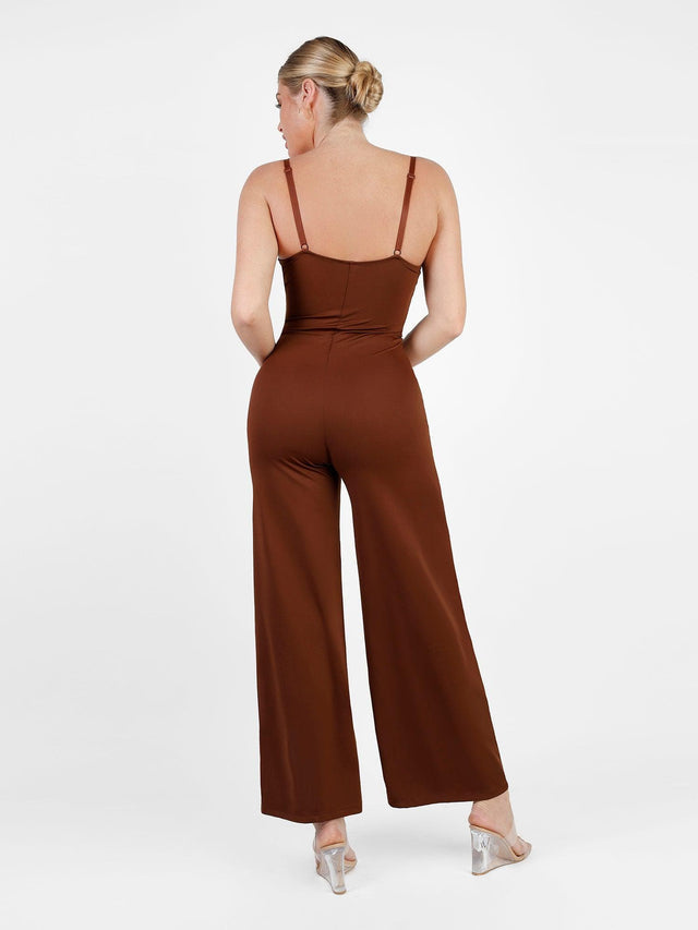 The Shapewear Jumpsuit Lace Deep V-Neck Wide-Leg Slip