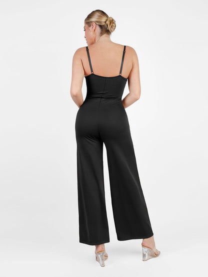 The Shapewear Jumpsuit Lace Deep V-Neck Wide-Leg Slip